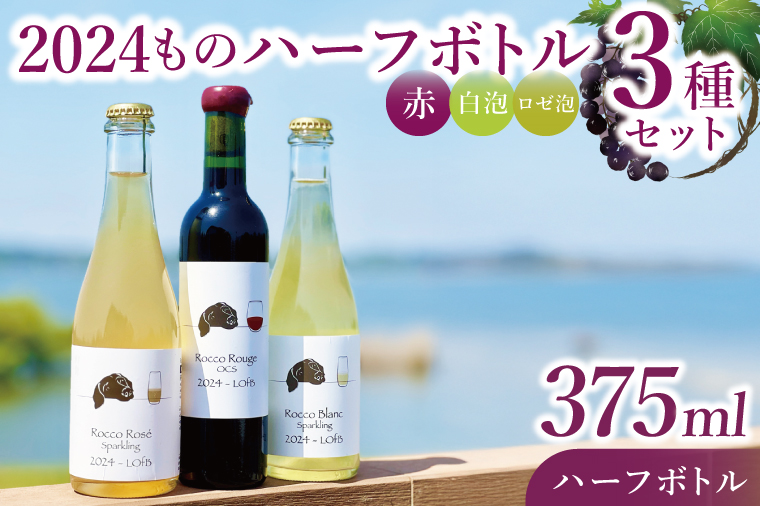 3種の2024ものハーフボトルセット～行方市内の自社畑ぶどう（2024年収穫）で醸造したワイン～｜ワイン ボトルワイン 酒 お酒 酒類 赤ワイン スパークリングワイン ボトル ぶどう セット ワインセット 茨城県 行方市(GQ-8)
