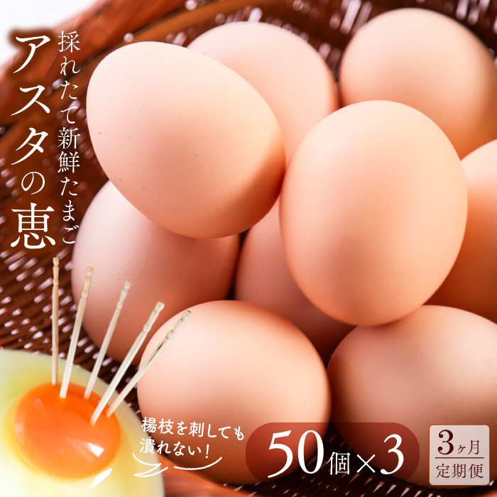 U-4 ◆3ヵ月定期便◆ 黄身がしっかり濃厚な卵【アスタの恵み】50個×3