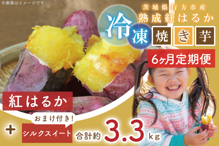 EY-15 【6ヶ月定期便】茨城県行方市産熟成紅はるかの冷凍焼き芋約3キロ！おまけ付!!合計約3.3キロ!!!